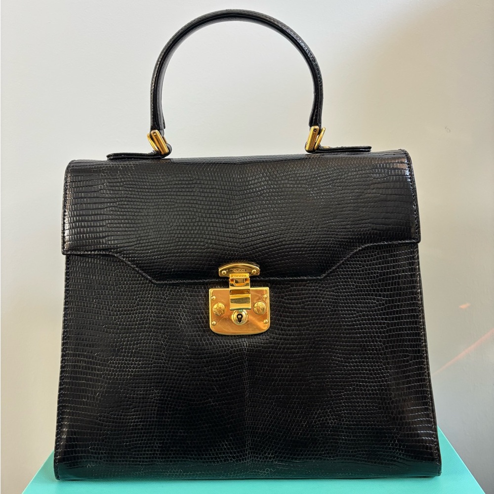 Vintage Gucci Lady Lock black lizard 28cm